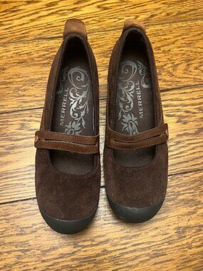 MERRELL Plaza Bandeau Shoes Women's Size 10 Brown Suede Comfort Wedge Mary Jane